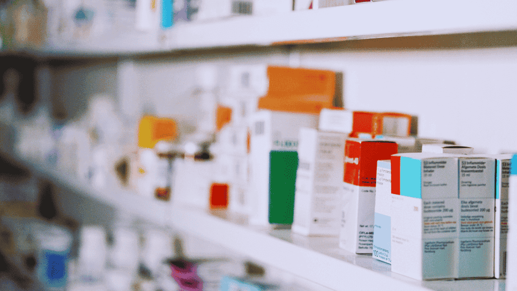 Rødekro Apotek - a shelf with different medicine